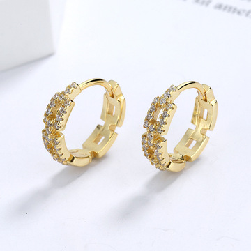 日韩ins风链扣耳环女925纯银简约ins小众设计圈圈耳扣高级感耳饰