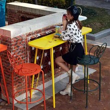 北欧户外吧台桌网红露天酒吧桌长条高脚奶茶店吧台桌椅组合