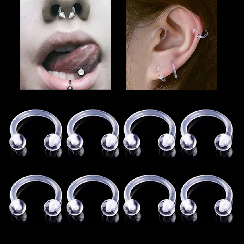 35成交15个外贸热销新穿孔硅胶软杆隐形鼻钉透明uv 亚克力迷你套装10