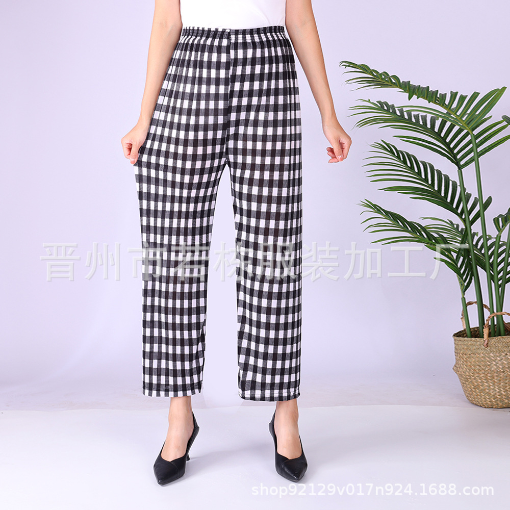 Summer Factory Direct Sales Cool Ice Silk Women's Pants Ice Silk Women's Flower Pants Cropped Flower Pants Middle-Aged and Elderly Casual Pants