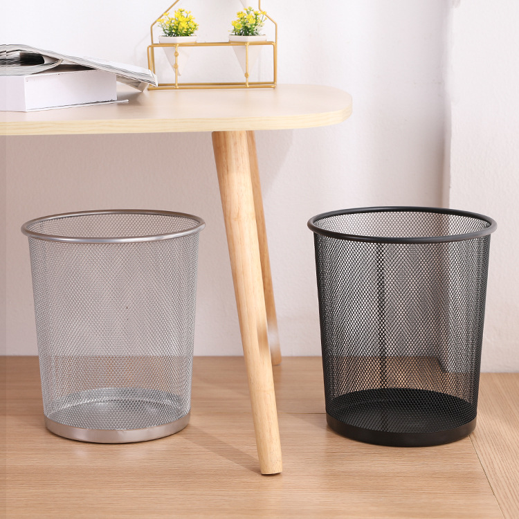 Metal Mesh Office round Trash Can Household Wrought Iron Large Trash Can Kitchen Storage Bucket