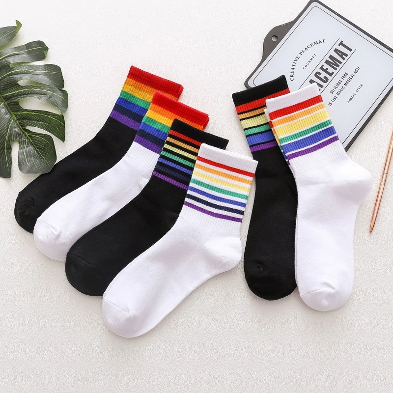 Rainbow Socks Women's High Waist Tube Socks Autumn Cotton Socks Athletic Socks Internet Celebrity Bunching Socks Ins Trendy Socks Wholesale