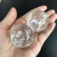 天然白水晶球彩虹球摆件晶体通透白水晶球