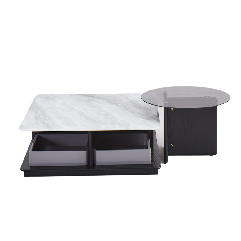 方形带抽屉岩板高级感茶几家用客厅茶台电视柜组合一件代发外贸款