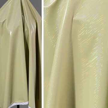 高端镭射炫光仿皮pu羽绒服面料 黄绿色幻彩亮面拉丝防水棉服布料