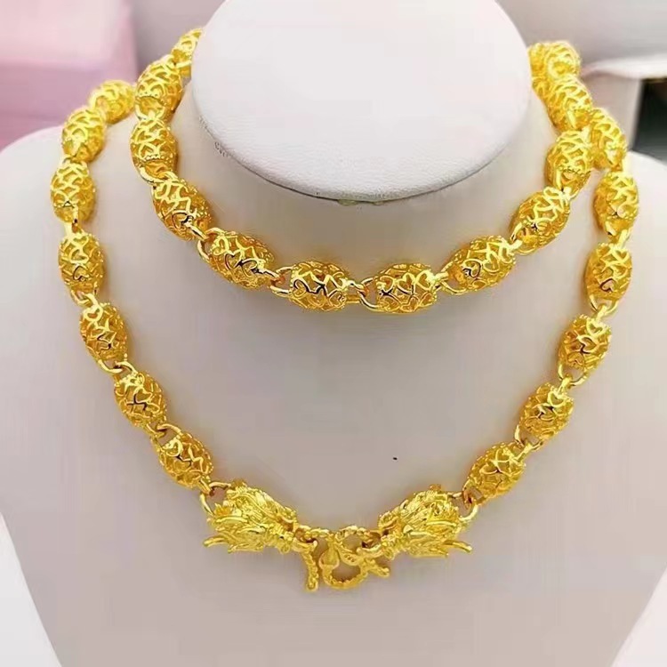 精品时尚霸气镂空橄榄龙头男士项链 仿黄金铜合金首饰品厂家批发