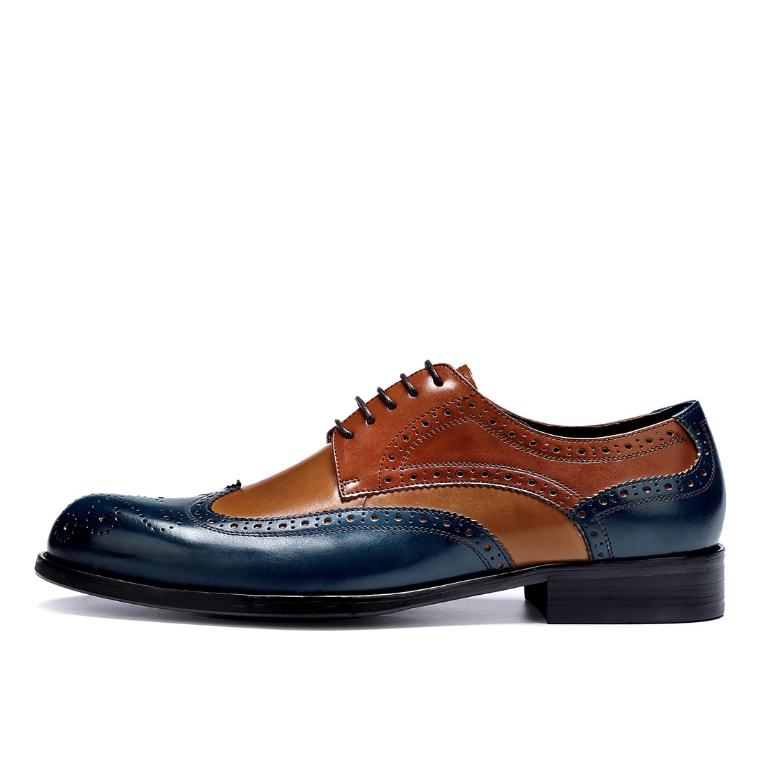 男士皮鞋布洛克英伦男式拼色正装男鞋商务休闲皮鞋男一件代发