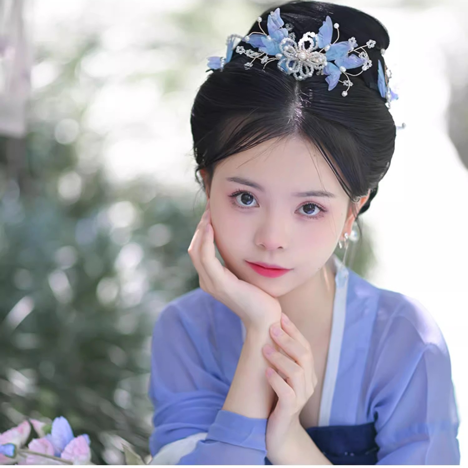 仙气古风绢纱发夹蝴蝶顶夹仙气古装发饰演出夹子头花配饰汉服头饰