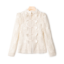 女装优雅气质米白色棉质混纺蕾丝泡泡袖上衣夹克外套