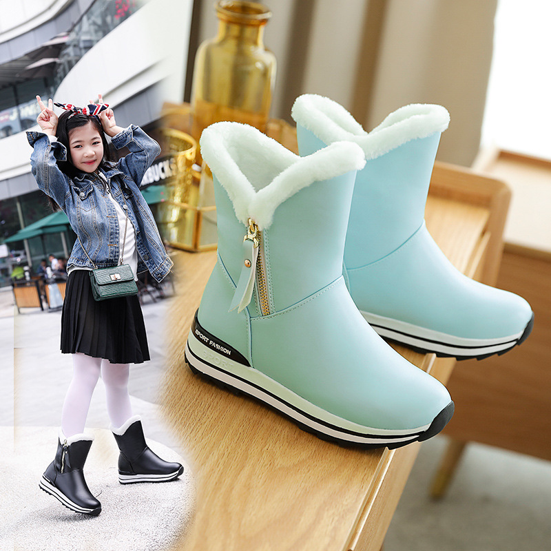 女童鞋冬季加厚防水防滑大童靴子公主短靴雪地靴加绒棉鞋儿童棉靴