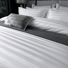W1TY酒店民宿宾馆纯白缎条床上用品四件套床笠床单被褥六七件
