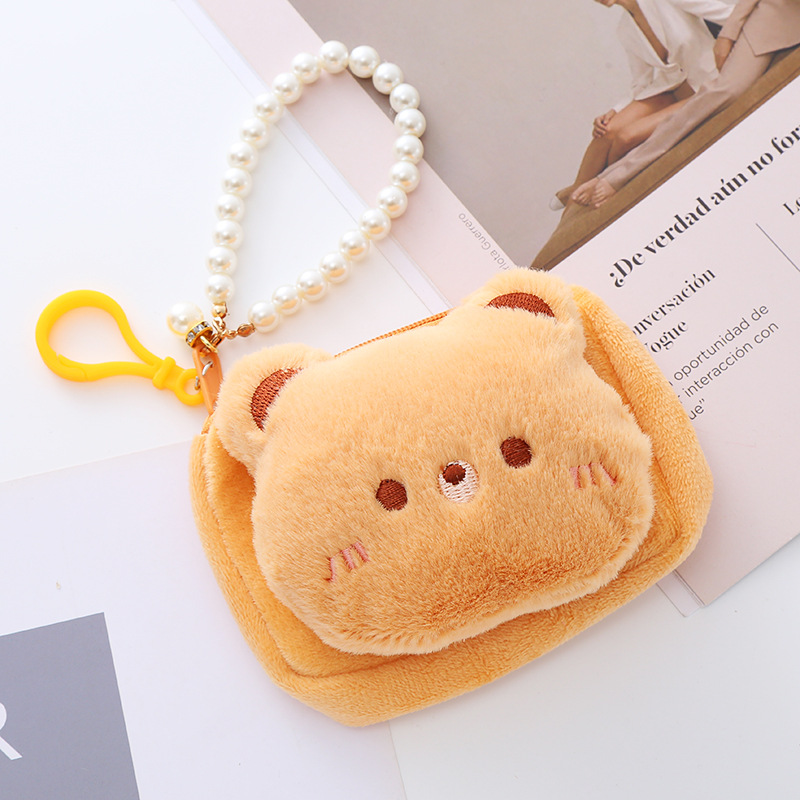 Cute Small Animal Coin Purse Stringed Pearls Solid Color Square Zipper Card Holder Coin Bag Claw Machine Small Wallet Gift