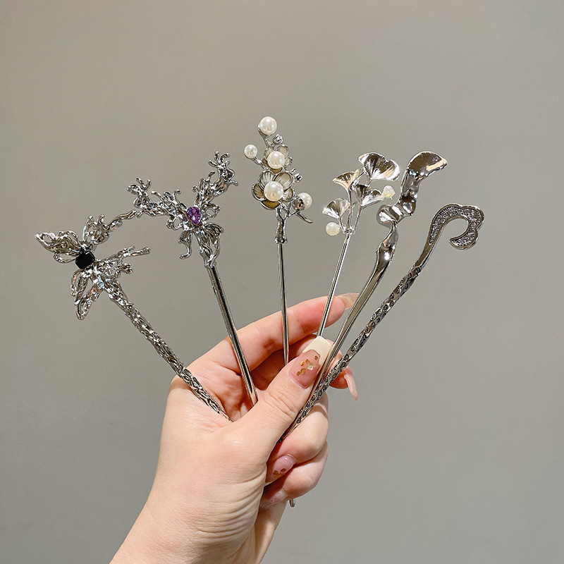 New Chinese Simple Modern Metal Hairpin Ancient Style Cheongsam Hair Clasp Online Influencer Refined Hairpin High Sense Hairpin Wholesale