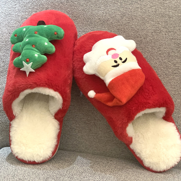 customized old man‘s tree gift cotton slippers women‘s autumn and winter warm cartoon non-slip woolen slippers men‘s indoor couple