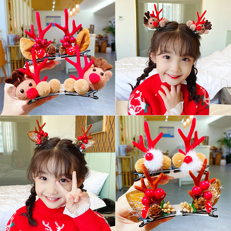 圣诞节发夹圣诞鹿角对夹儿童女童小女孩宝宝发卡演出发饰头饰麋鹿
