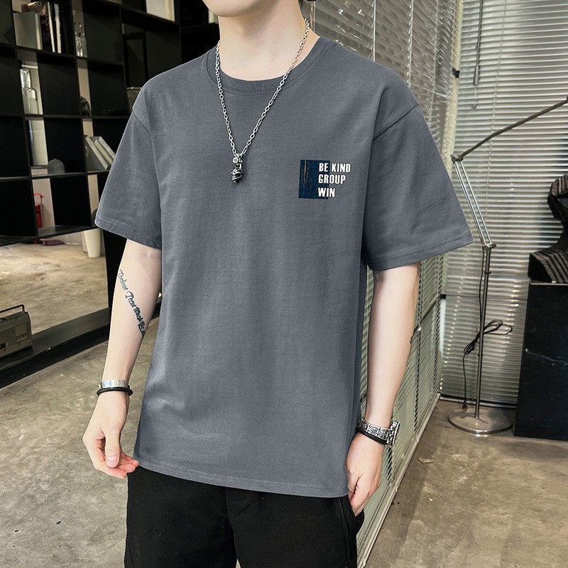 Men‘s Short-Sleeved T-shirt Summer Solid Color Youth Stylish Loose round Neck Pullover Leisure Versatile Bottoming Shirt Large Size
