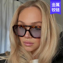 跨境新款Sunglasses时尚双梁墨镜简约色彩碰撞眼镜休闲素颜太阳镜