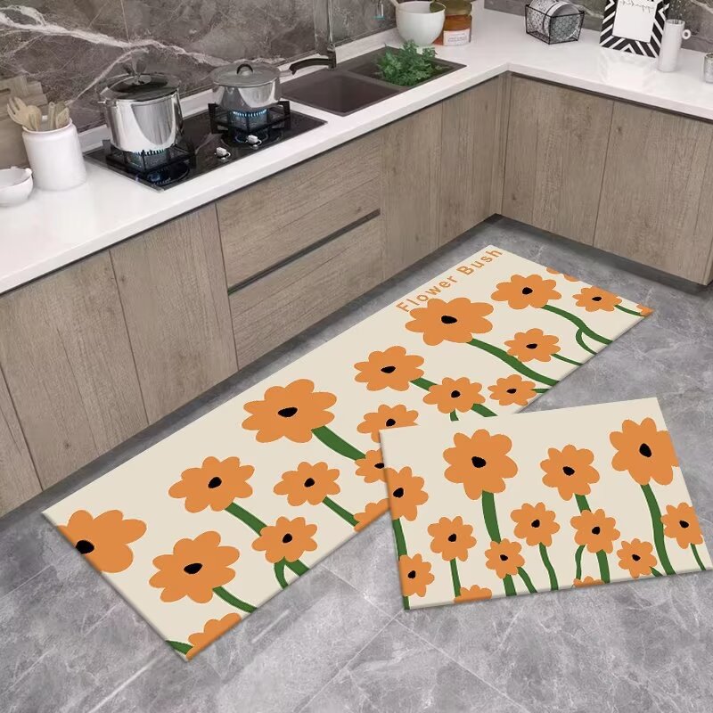 Diatom Ooze Floral Printed Soft Mat Kitchen Two-Piece Set Floor Mat Absorbent Oil-Absorbing Non-Slip Mat Set Carpet