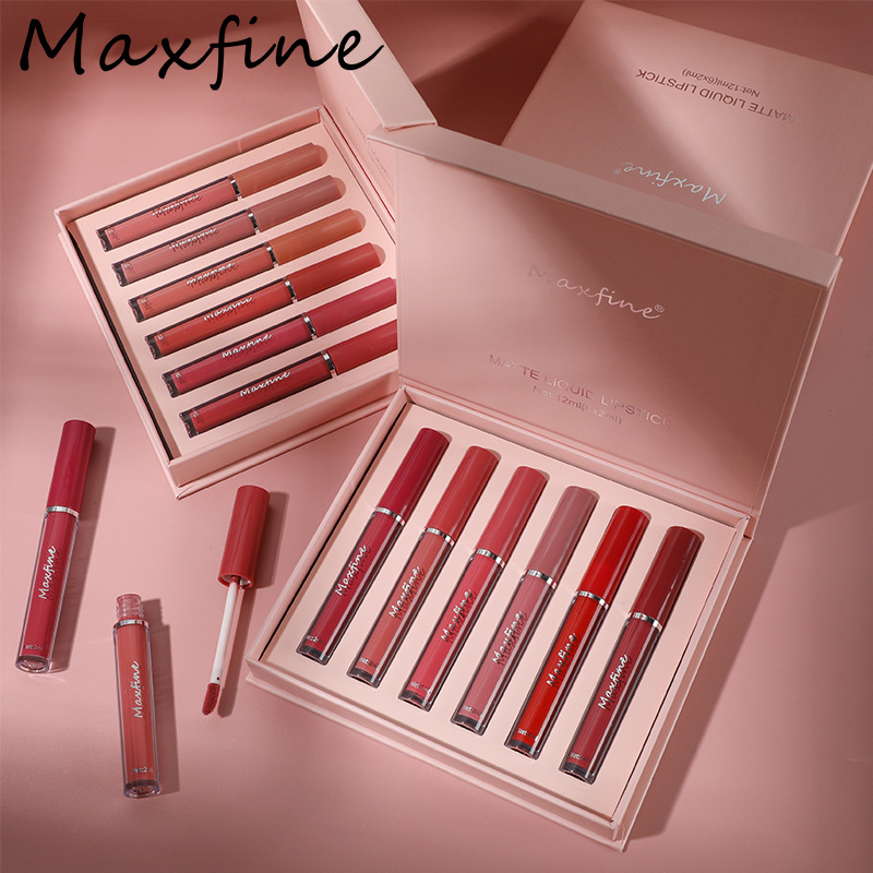 Cross-Border Makeup Maxfine Lipstick Kit Wholesale Lasting No Stain on Cup Waterproof Smear-Proof No Logo Foreign Trade