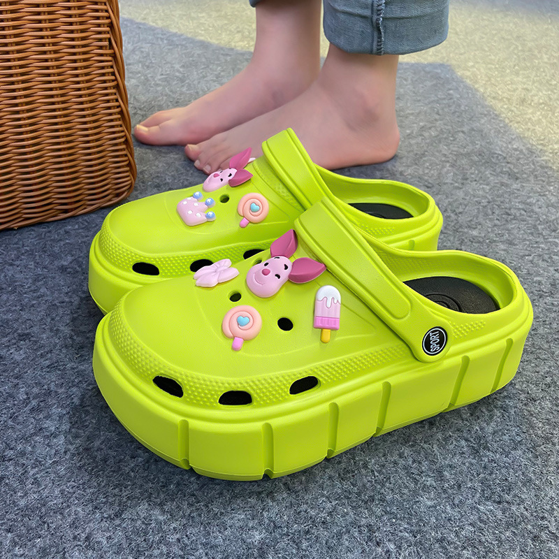 新款eva洞洞鞋厚底超软配饰diy粉色小猪洞洞鞋沙滩情侣凉鞋拖鞋女