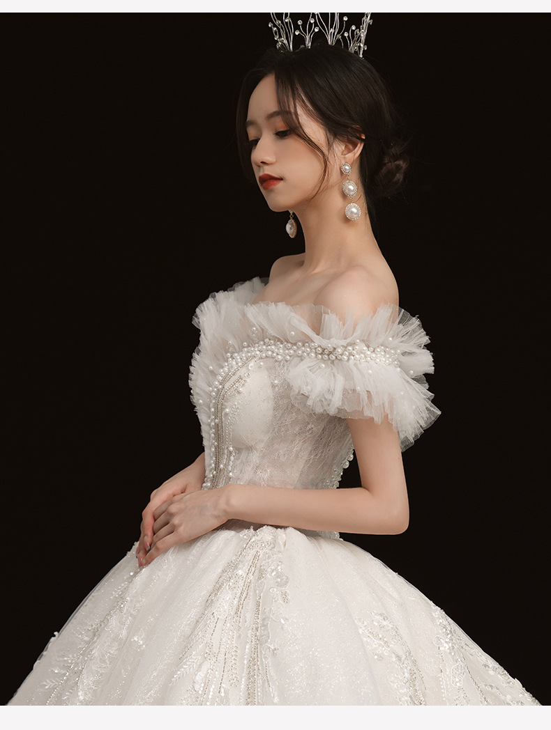 【若浅】法式主婚纱2021新款新娘一字肩结婚晚礼服豪华大气抹胸女