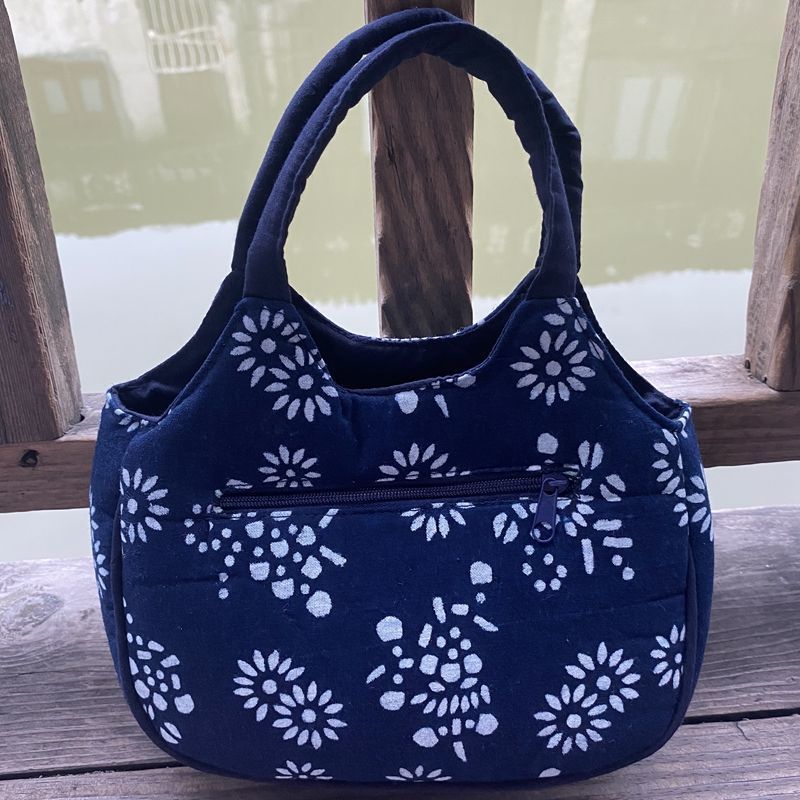 乌镇手工蜡染蓝印花布手提包妈妈买菜包复古民族风印花小布包