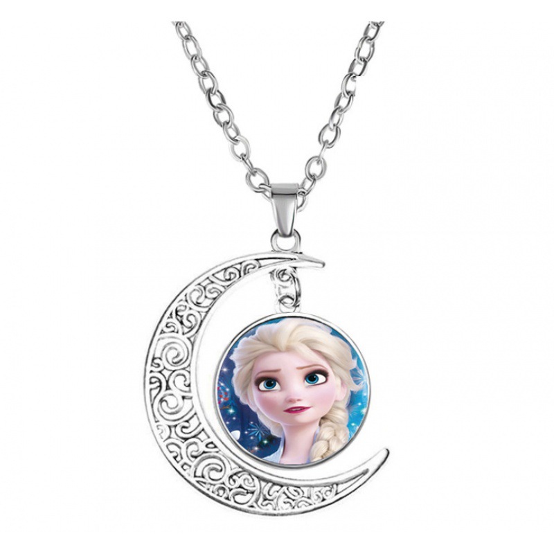 冰雪奇缘2月牙项链 儿童卡通艾莎安娜公主 时光宝石吊坠女孩项链