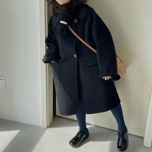 韩国童装男女童亲子宽松上衣2023春秋新款儿童毛呢大衣中大童外套