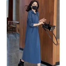 加绒连帽卫衣裙女韩国跨境亚马逊冬季新款纯色气质时尚口袋连衣裙