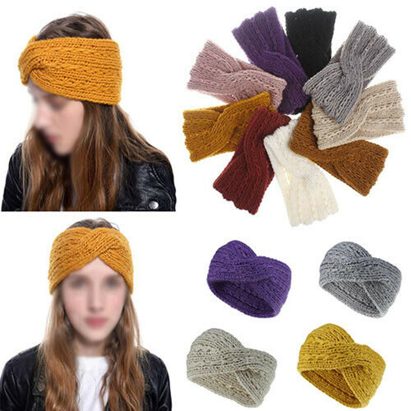 Hair Band Solid Color Knitted Korean Wide-Edged Headdress Knitted Hair Band Female Online Influencer Outing Wool Headband Simple