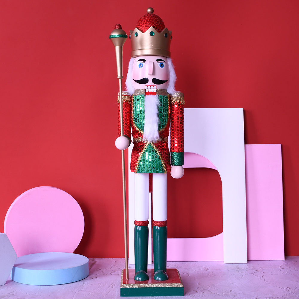 62cm木制胡桃夹子国王权杖圣诞节装饰品木偶人彩绘亮片工艺品摆件