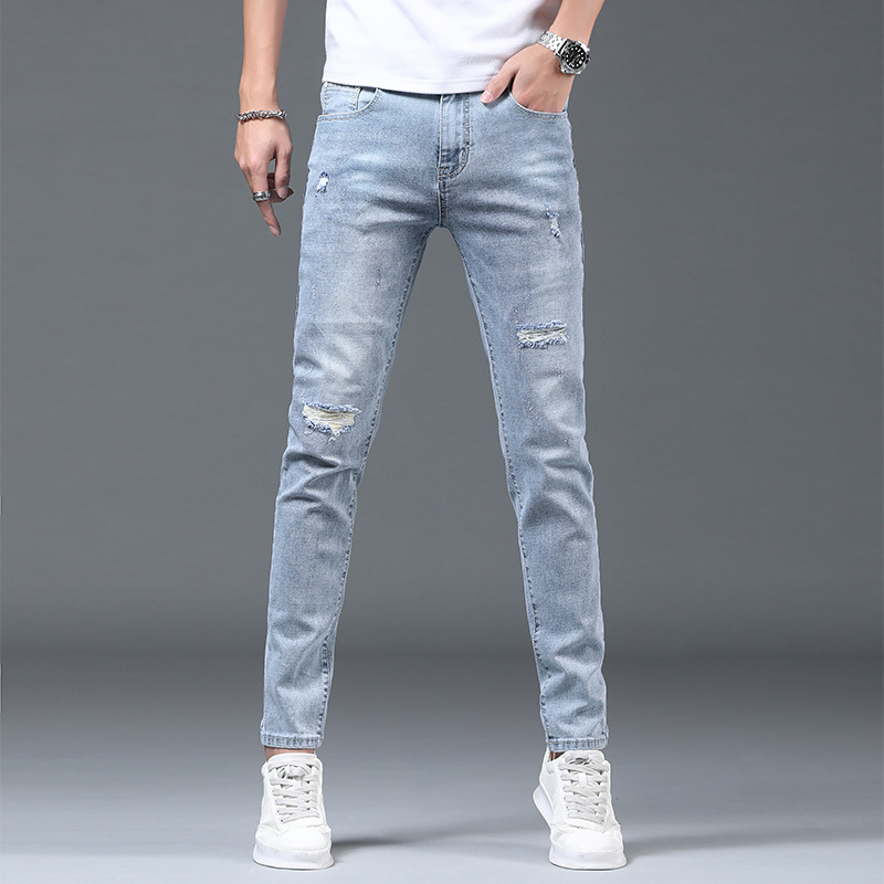 High Quality Jeans Men 2023 Spring and Autumn Fashion Brand Stretch Slim Fit Ripped Ankle-Tied Pants Men Casual Long Pants