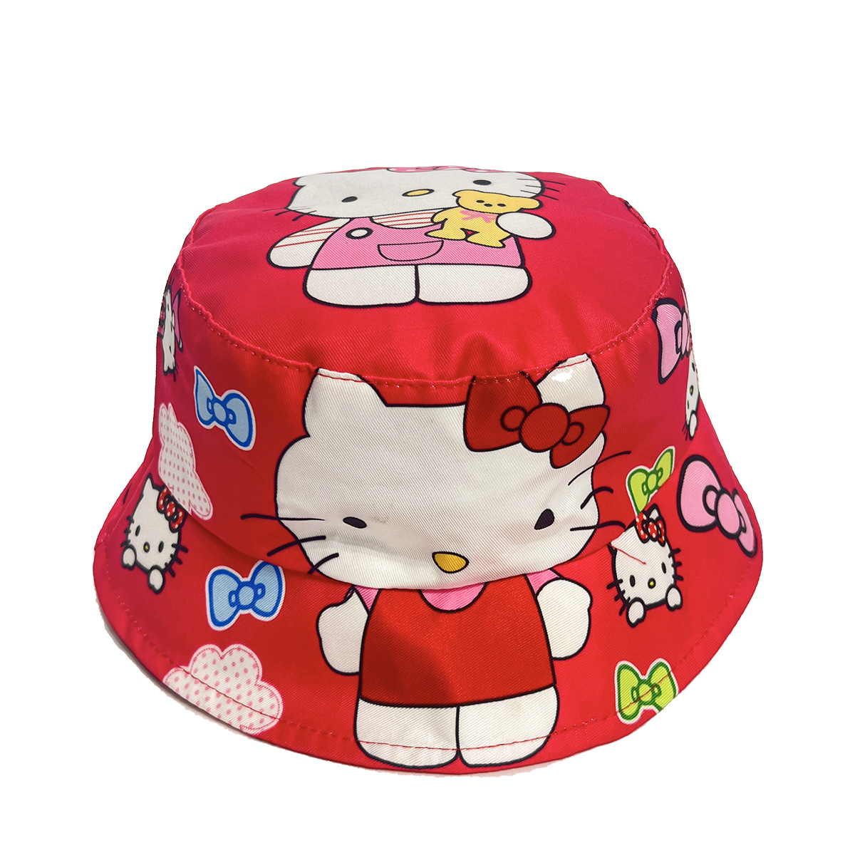 Cross-Border European and American Children Creative Cartoon Anime Kt Kitty Reversible Fisherman Hat Children Casual Sun-Proof Bucket Hat