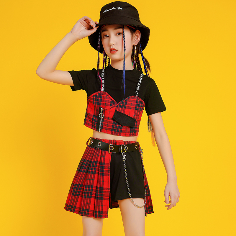 六一儿童啦啦队演出服幼儿园啦啦操表演服女童露脐爵士舞潮装夏季