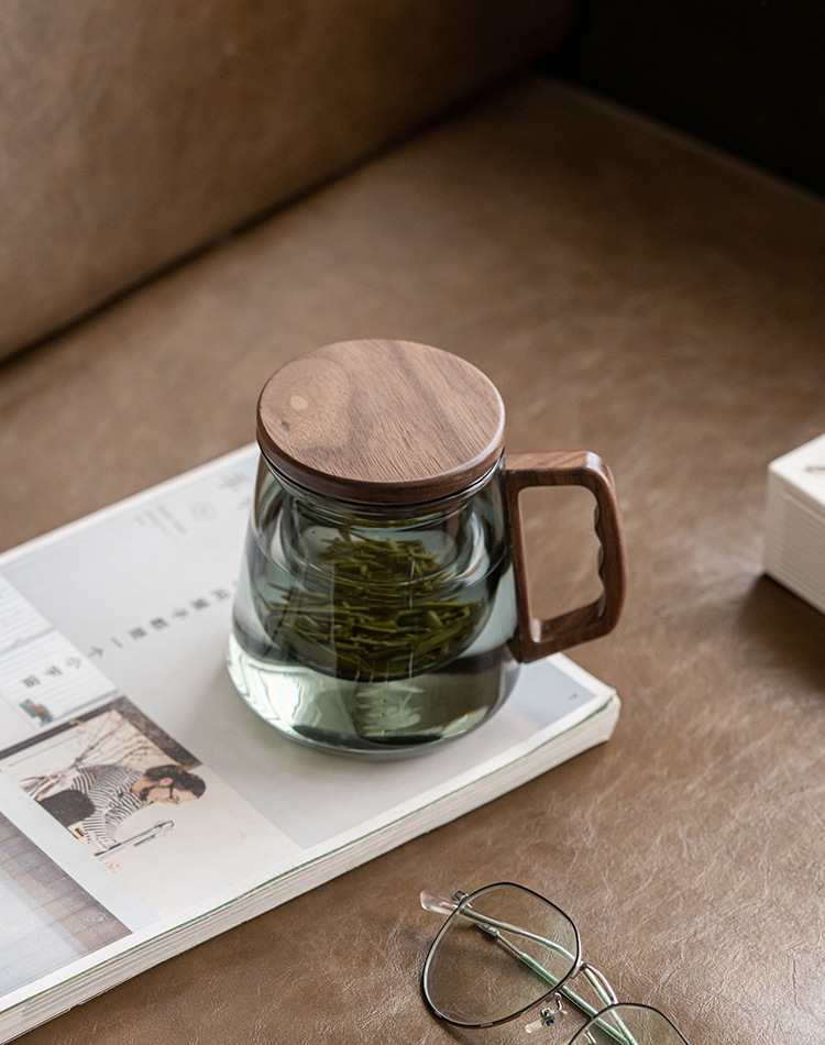 九匠风 玻璃泡茶杯带盖过滤水杯男士简约大容量茶水分离茶道杯子