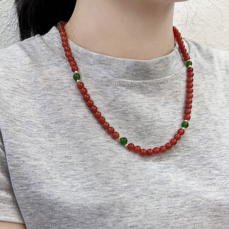 新年氛围红玛瑙颈链本命百搭女气质绿玛瑙项链简约配饰批发女饰品