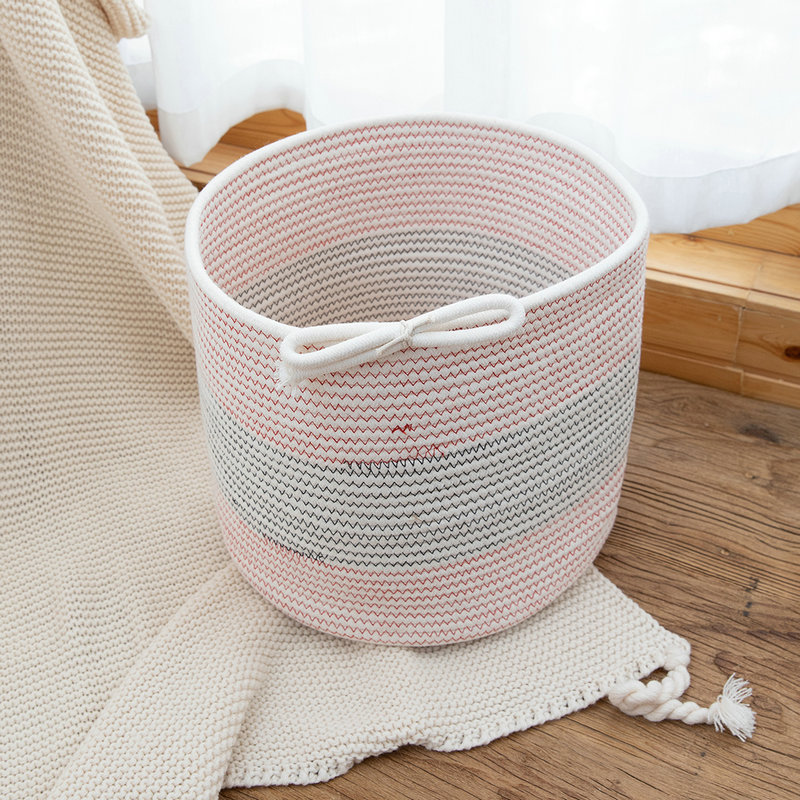 Cotton String Woven Bucket Thick Pink Three-Dimensional Simple Storage Dirty Clothes Basket Sundries Toy Storage Laundry