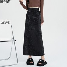 新中式国风皮长裙女春装高腰直筒半身裙设计感后开叉包臀一步裙励