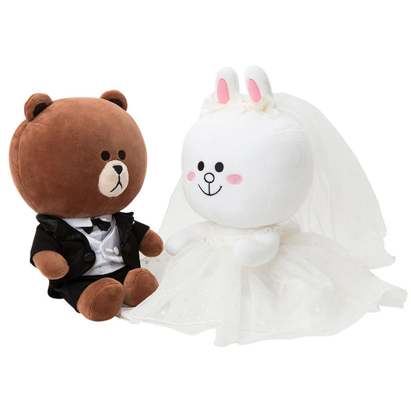 新品布朗熊可妮兔结婚公仔婚庆礼物车头情侣一对娃娃压床婚纱公仔