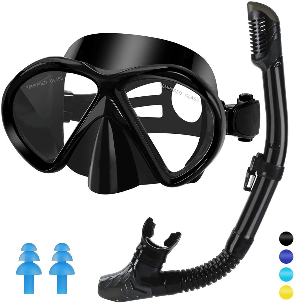 厂家直供双面镜片全干式呼吸管硅胶潜水镜 成人户外旅行游泳装备