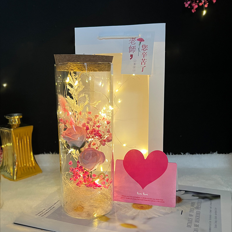 Valentine's Day Dried Flowers Gypsophila Teacher's Day Gift Wholesale Gift for Teachers Creative Glow Glass Wishing Bottle