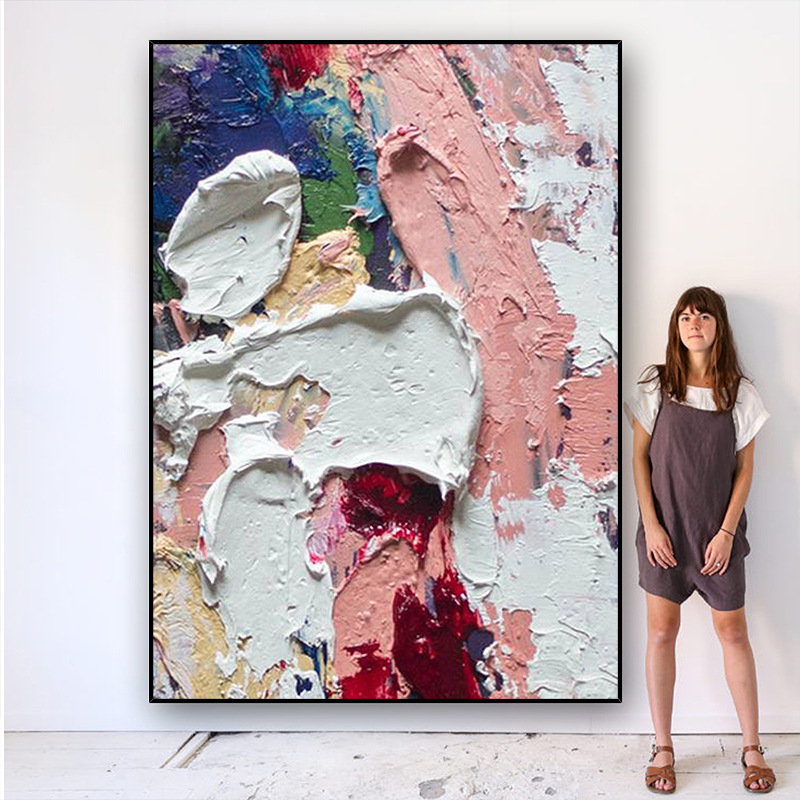 手绘油画轻奢立体客厅沙发装饰画现代北欧风格抽象色块背景墙挂画