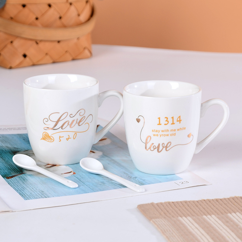 1314520 Ceramic Couple Cups Gold Jewelry Activity Gift Qixi Hand Gift Coffee Cup Valentine's Day Gift