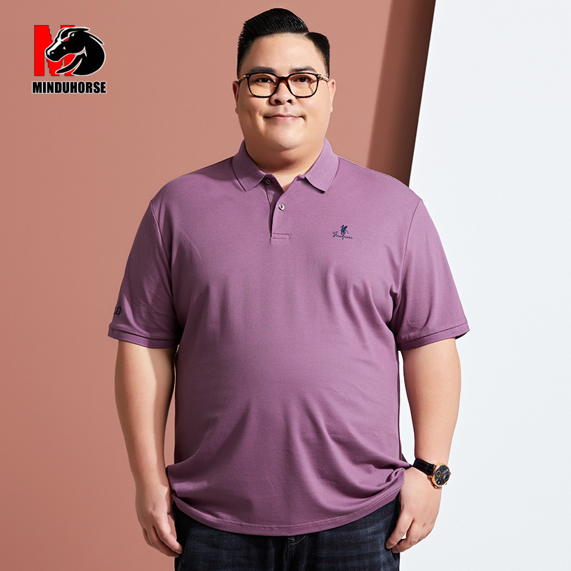 大码男装纯棉短袖t恤胖子加肥加大号中年全棉半袖纯色男士polo衫