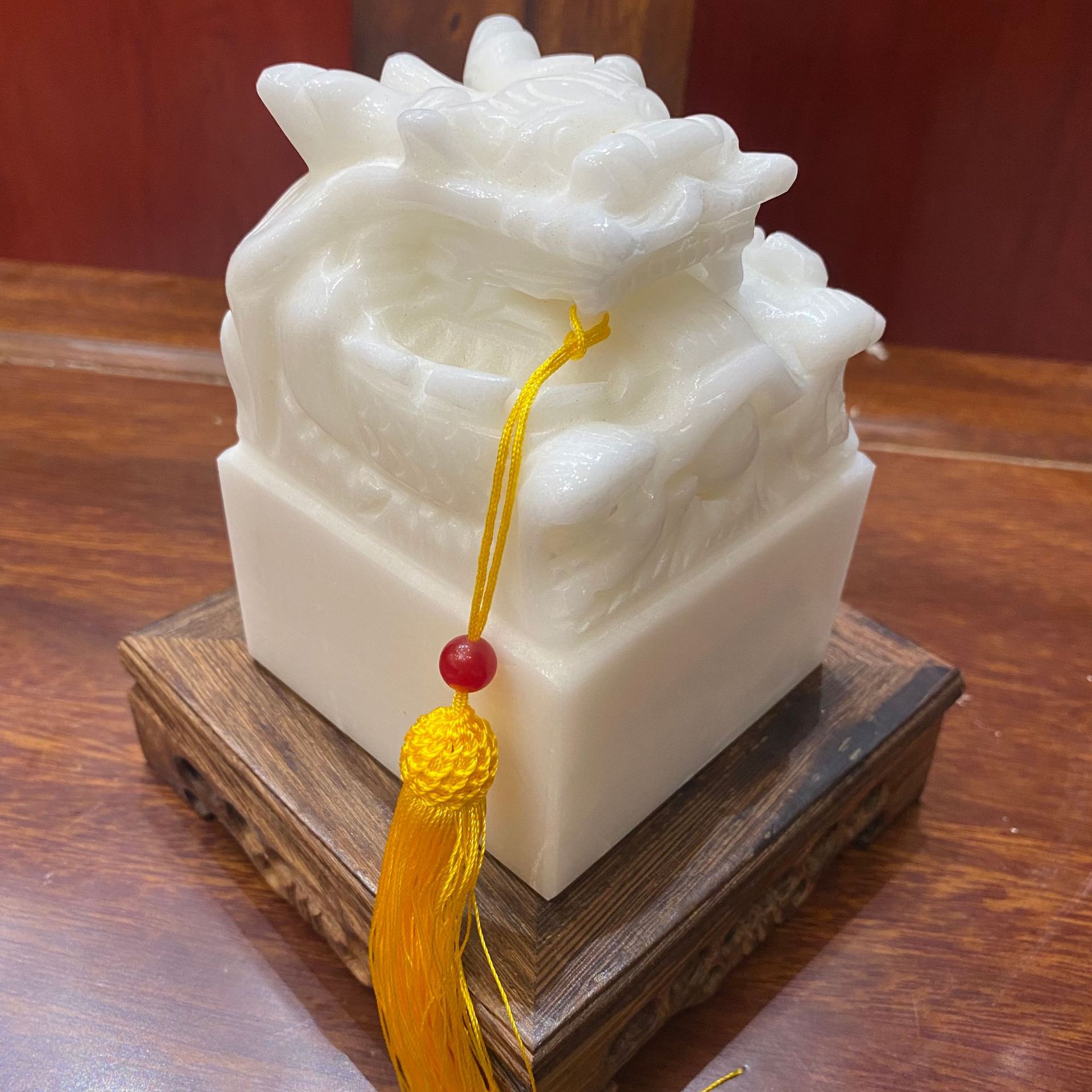 汉白玉玉玺摆件传国大印刻字开业送礼桌面玉石制品办公室印章