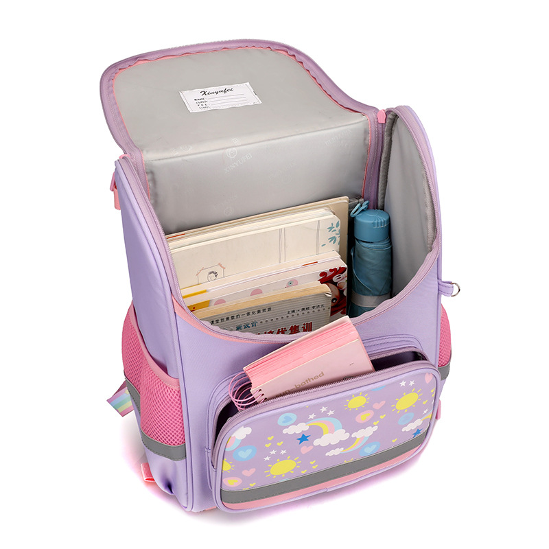 跨境外贸云朵印花全打开一片式低年级女童小学生公主太空书包