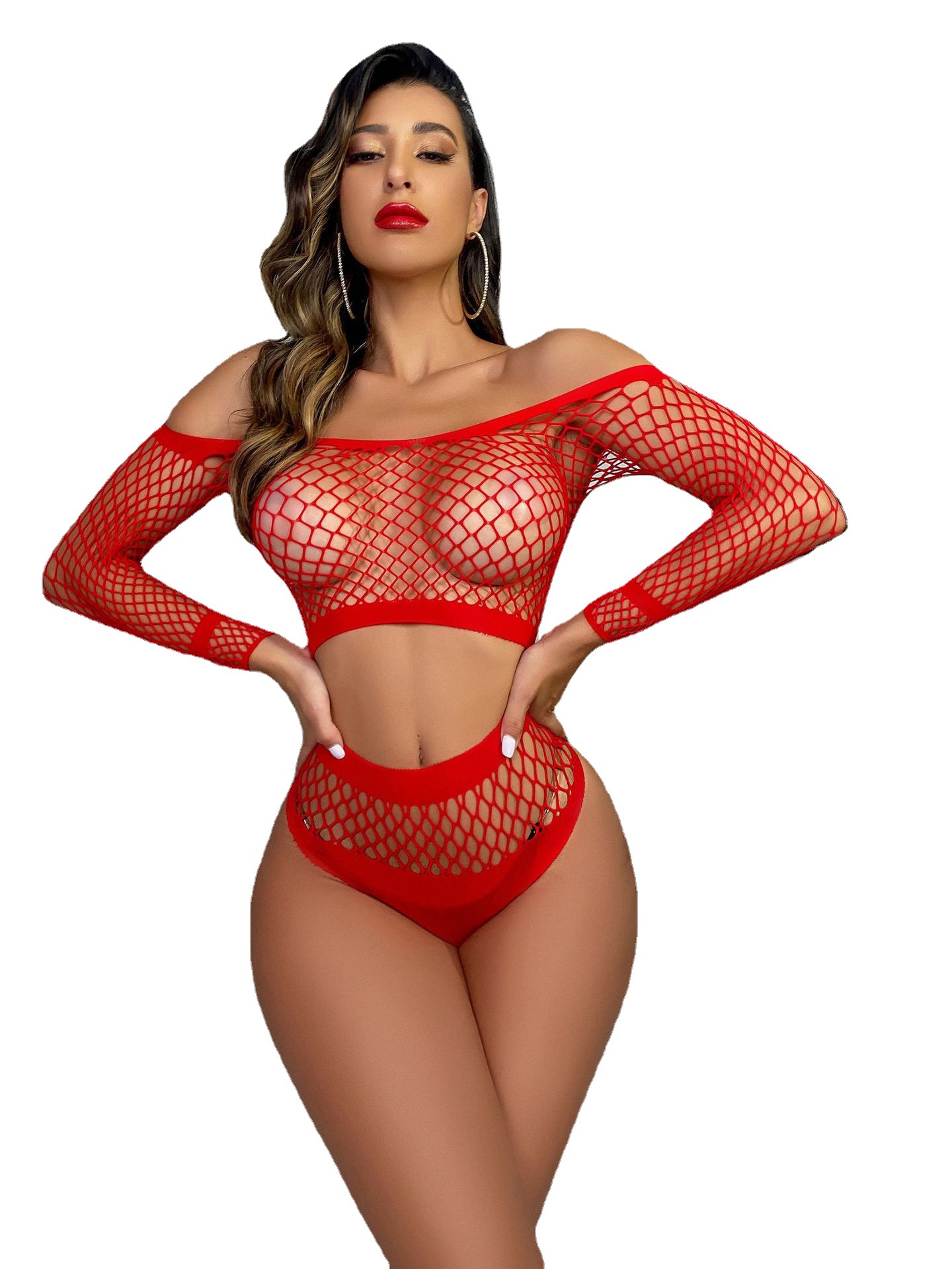 Half-Length Long-Sleeve Blouse Panties Set Sexy Lingerie Hollow Sexy Bedding Flirting Uniform Pajamas Fishnet Clothes