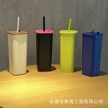 2025新款方形创意双层不锈钢吸管杯杯子咖啡保温杯304高颜值水杯