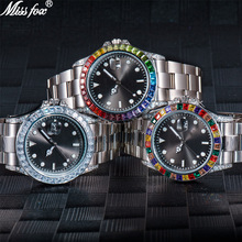 MISSFOX手表 外贸瑞士劳家时尚高档镶钻彩钻不锈钢夜光男士手表