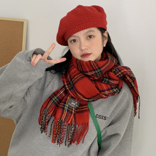 红色格子围巾女2023冬季新款韩版百搭仿羊绒保暖本命年披肩围脖